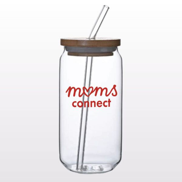Bamboo Lid Glass Cup w/glass straw – Available in 2 sizes 16oz & 19oz